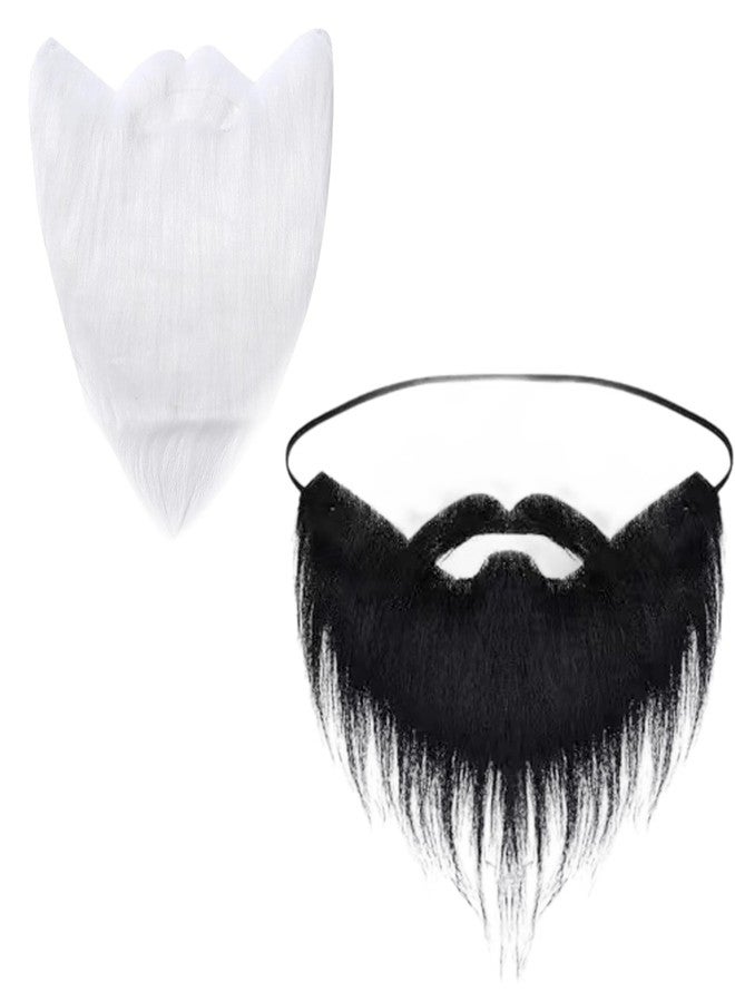 RupeeRise 2 Pcs Fake Beard, Fake Mustache Set, Stick On Moustache for Halloween Costume Masquerade Party （Black and White25*20cm/9.84 * 7.87in） - Image 1